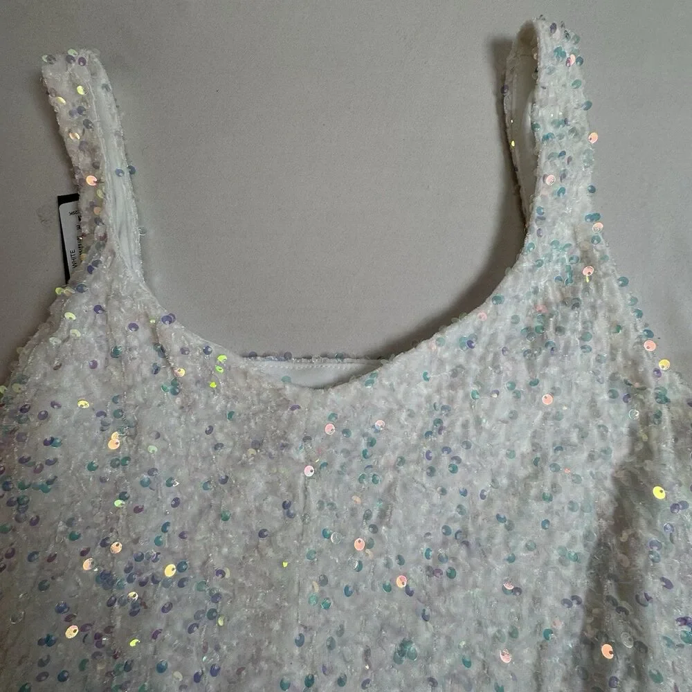 NWT Jump Apparel White Sequin Mini Dress Medium Iridescent Party Prom Dance